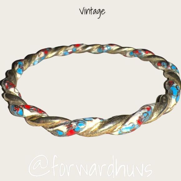 Vintage Unique Cloisonné Twisted Bangle Bracelet - Picture 3 of 12